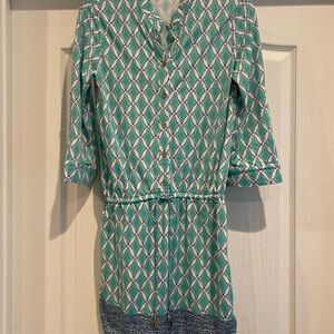 Cabana Life Teal and White Geometric Midi Dress